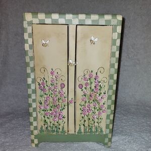 Vintage Painted Wood Mini Curio Cabinet. 12" × 8".